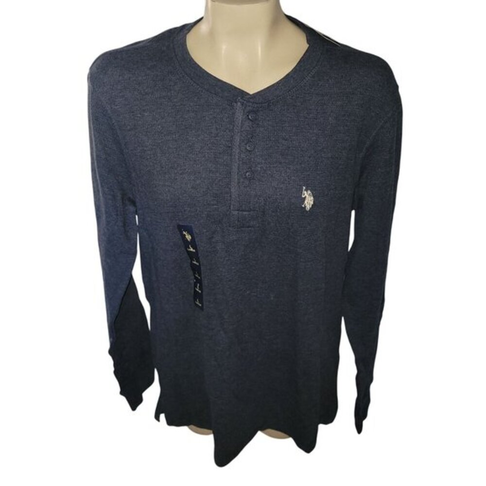 U.S. Polo Assn. Mens Blue Long Sleeve Henley Shirt Size L Cotton Blend